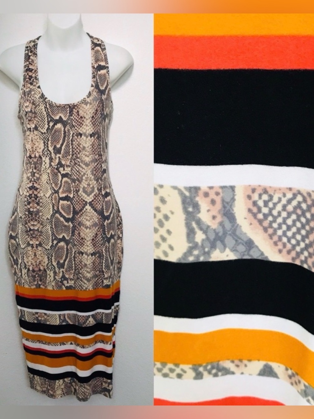 NWOT DEREK HEART Snakeskin and Stripes BODYCON MIDI DRESS Small